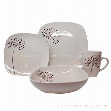 Fine stoneware 16-PC, color glazed dinner set, in square shape multiple colors